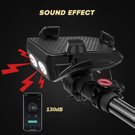 Lampe de poche avec klaxon pour vélo 5W chargement USB et support mobile
