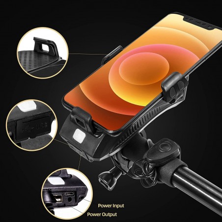 Lampe de poche avec klaxon pour vélo 5W chargement USB et support mobile