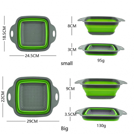 211501 Lot de 2 passoires rectangulaires pliables antidérapantes en silicone