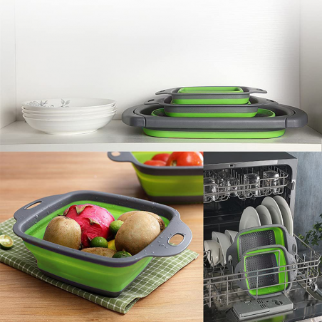 211501 Lot de 2 passoires rectangulaires pliables antidérapantes en silicone