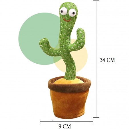Cactus musical qui répète sons et les voix, parle et danse avec chargement USB