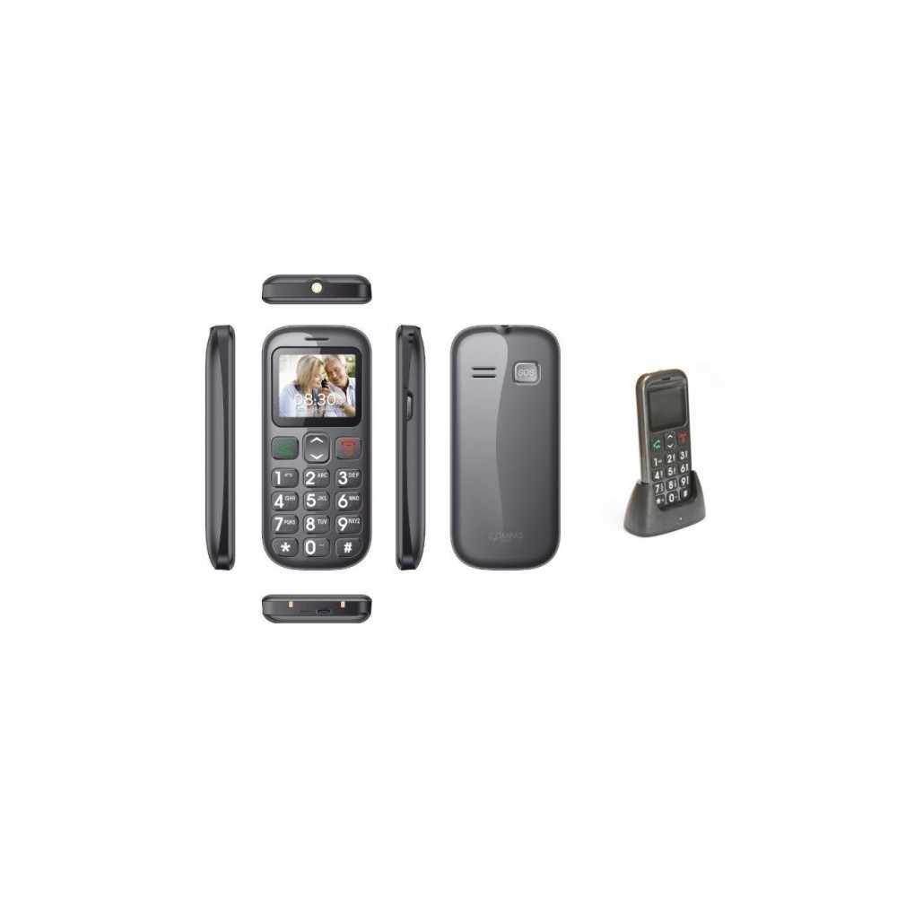 Téléphone portable - GSM pour personnes âgées - Compass E07 dual - bouton SOS radio FM
