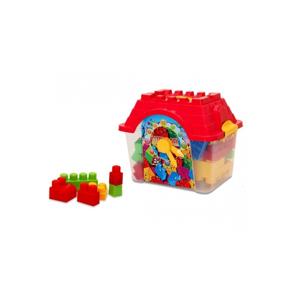 Set de 24 pièces - maxi coffre coloré en forme de maison avec horloge- click clock box - Briques empilables - Lego 114510