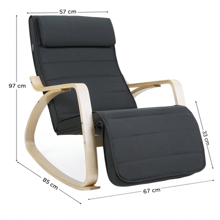 Fauteuil à bascule FREYA 67X90X100 cm avec repose-pieds et réglable 5 positions