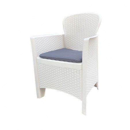 Salon intérieur ou extérieur AKITA Polyrattan blanc 2 fauteuils et table basse