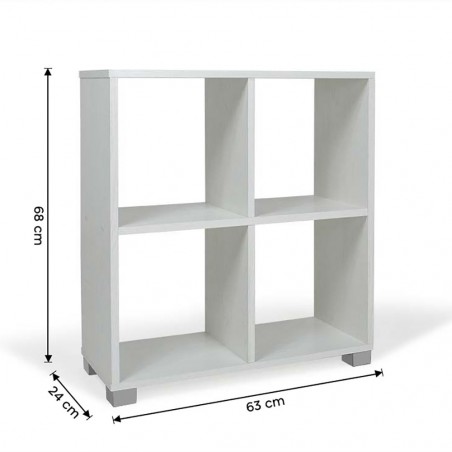 Bibliothèque Étagère En Bois 4 Cubes Art.106 Rangement 63X24X68H Cm