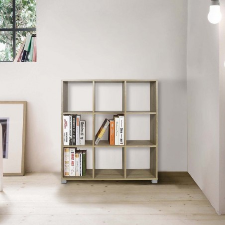 Bibliothèque étagère en bois 9 Cubes Art.109 Stockage 90x24x99,5H Cm