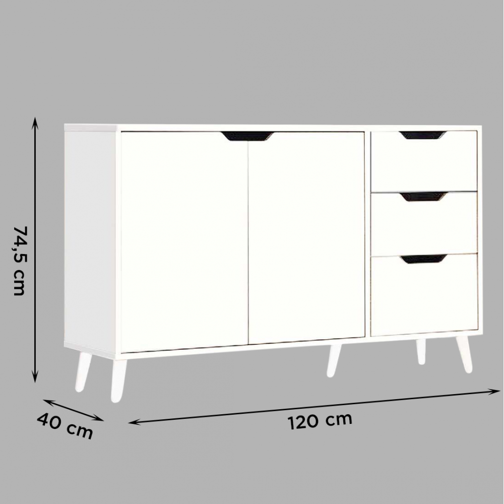 Buffet avec 2 portes et 3 tiroirs Art.136 Armoire polyvalente 120X40X74.5H