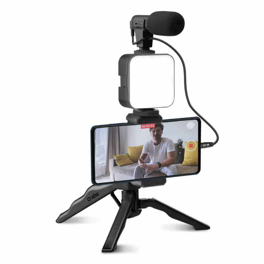 116317 Kitvidéo direct mini trépied avec microphone et lumière avec télécommande