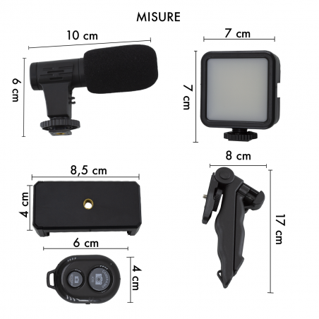 116317 Kitvidéo direct mini trépied avec microphone et lumière avec télécommande