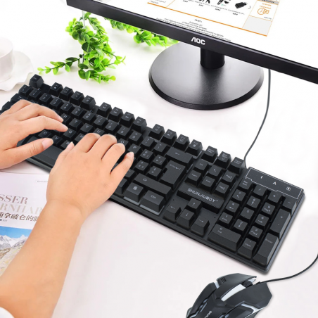 666446 Clavier de jeu 4 en 1 avec éclairage RGB, casque, souris et pad