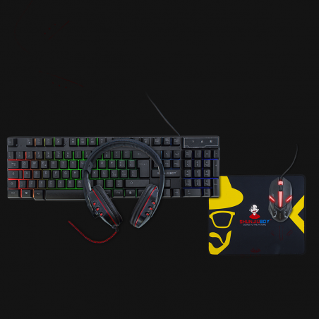 666446 Clavier de jeu 4 en 1 avec éclairage RGB, casque, souris et pad