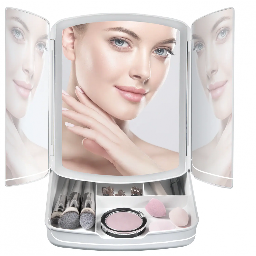 720013 Miroir de maquillage pliant avec lumières LED et tiroirs pour maquillage