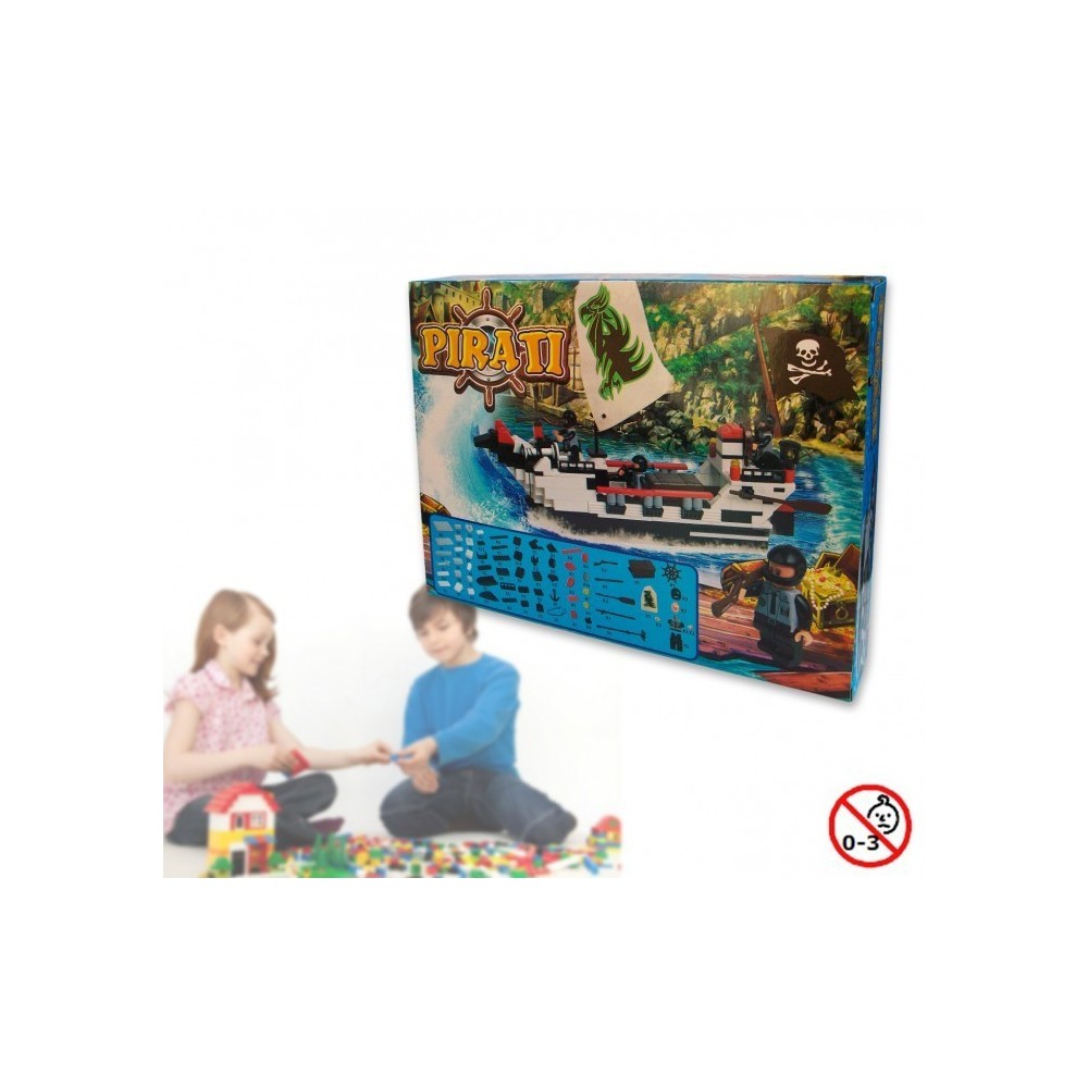 Jeu de construction - Bateau Pirate - 200 piéces à assembler -3 personnages avec voiles - 371142