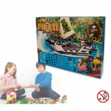 Jeu de construction - Bateau Pirate - 200 piéces à assembler -3 personnages avec voiles - 371142 Jeu de construction - Bateau Pirate - 200 piéces à assembler -3 personnages avec voiles - 371142