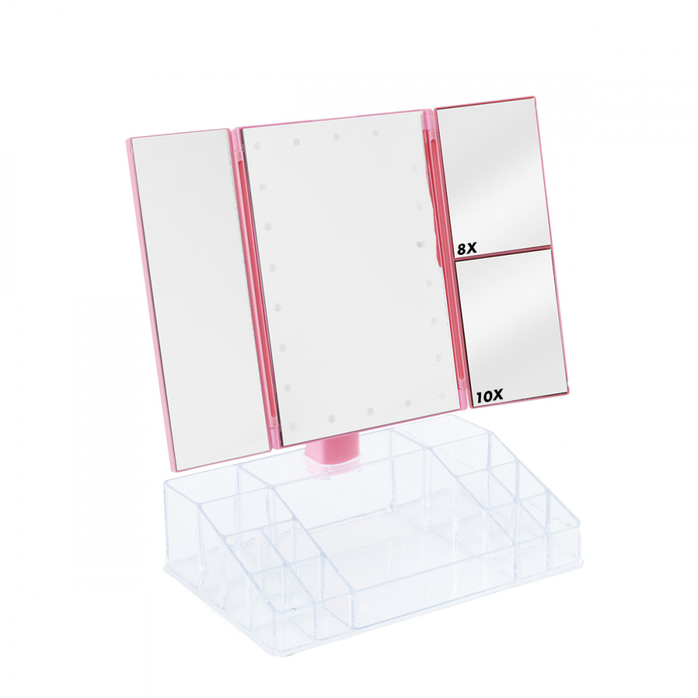 945126 Miroir rotatif avec lumières LED tactiles et organiseur de compartiments