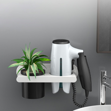 211051 Porte-sèche-cheveux mural multifonctionnel avec 2 compartiments