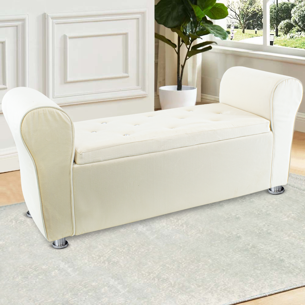 Banc coffre effet velours à paillettes 120x39x55 cm gain de place