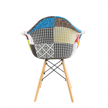 Lot de 2 fauteuils EIFFEL en tissu Patchwork assise moelleuse pieds bois