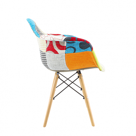 Lot de 2 fauteuils EIFFEL en tissu Patchwork assise moelleuse pieds bois