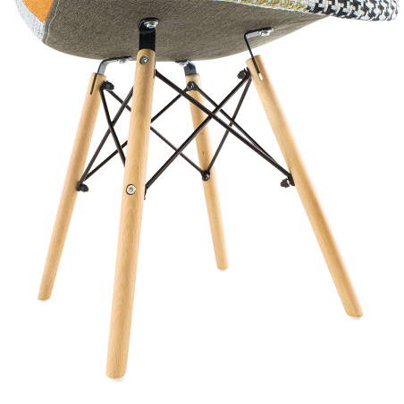 Lot de 2 fauteuils EIFFEL en tissu Patchwork assise moelleuse pieds bois