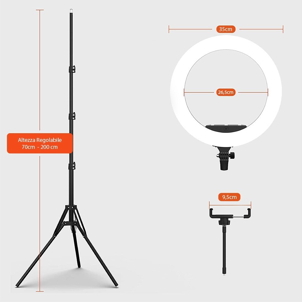 187158 Anneau lumineux LED 35 cm avec trépied...