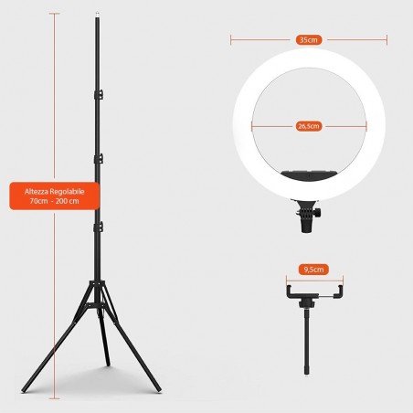 187158 Anneau lumineux LED 35 cm avec trépied et potentiomètre