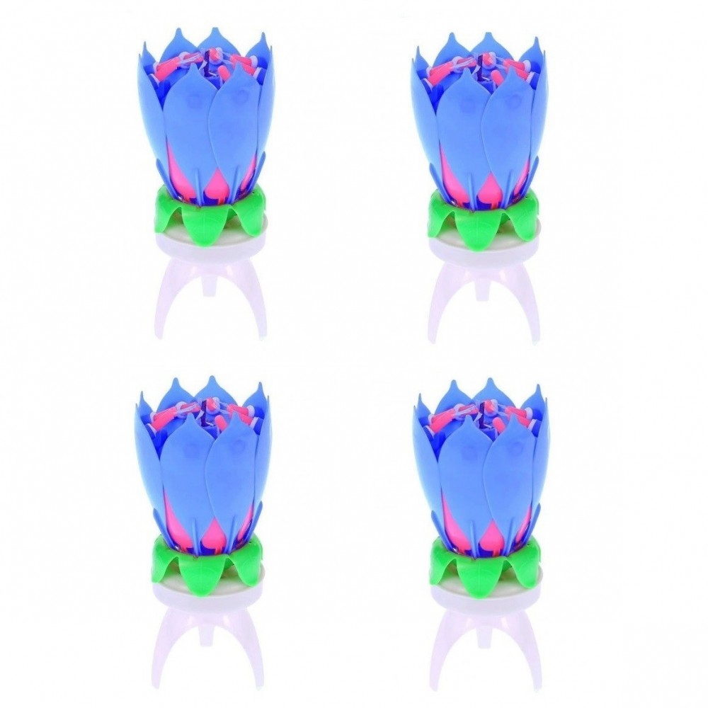 456910 Pack 4 bougies musicales forme Fleur avec effets sonores et rotatifs BLEU