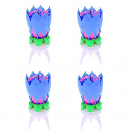 456910 Pack 4 bougies musicales forme Fleur avec effets sonores et rotatifs BLEU