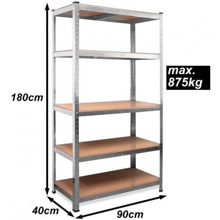 Lot de 2 Etagères Grande Capacité 875Kg 5 Etagères Modulaires MDF H180xL90xP40cm