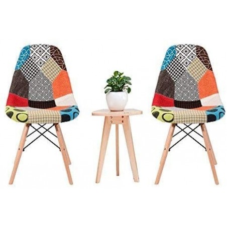 Lot de 4 chaises Fantasy en tissu patchwork 48x54x85cm avec pieds en bois