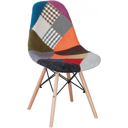 Lot de 4 chaises Fantasy en tissu patchwork 48x54x85cm avec pieds en bois