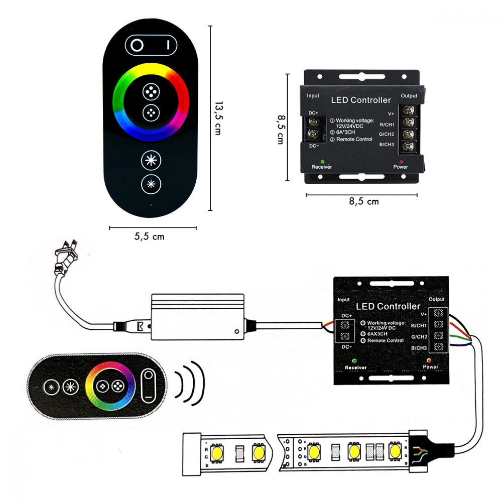 Contrôleur sans fil 12V Unité contrôle RGB avec...
