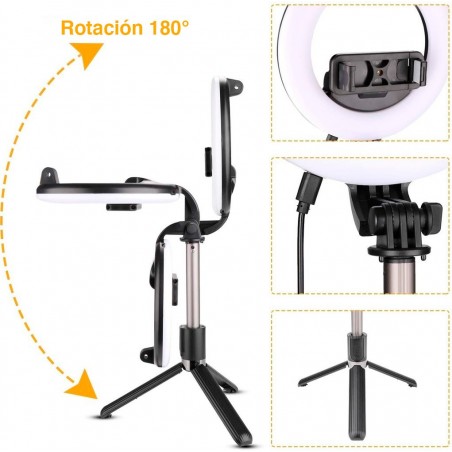 Selfie Stick Ring Light Led Ring 5" Trípode Plegable con Control Remoto 07