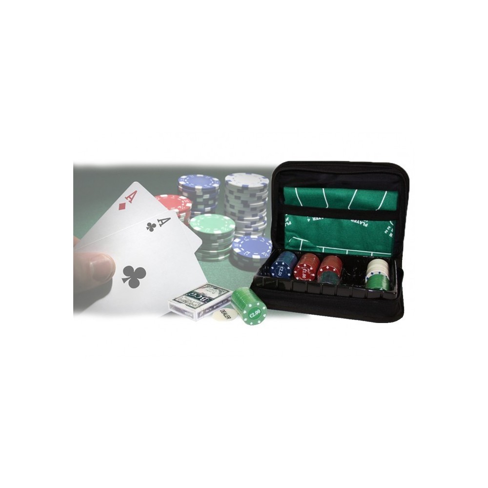 Set de poker articulé pour voyager 150 jetons 1 jeu de cartes et le tapis SET CANINE