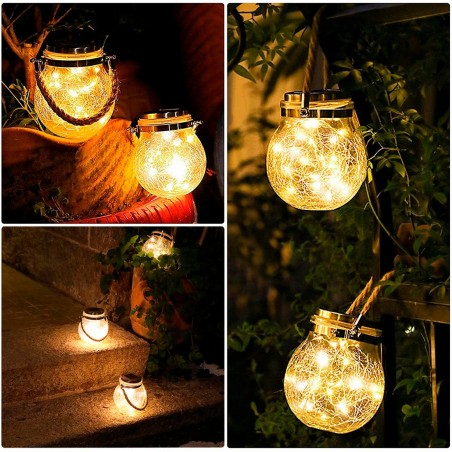 2 lanternes décoratives Atmosphère pour Extérieur avec panneau solaire LED Warm