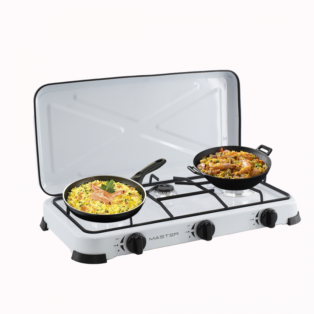 525886 Cuisinière à gaz portable 3 feux et couvercle 5,4kW Camping et Maison