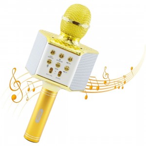 Microphone karaoké sans fil lumière LED Q-C107 Records chante et joue de musique