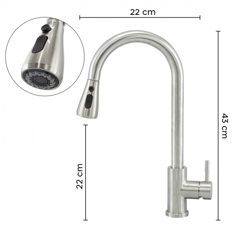 Robinet cuisine à levier unique Banff en acier inoxydable avec tête extractible