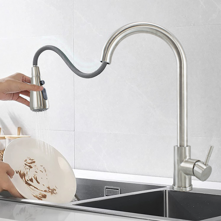 Robinet cuisine à levier unique Banff en acier inoxydable avec tête extractible