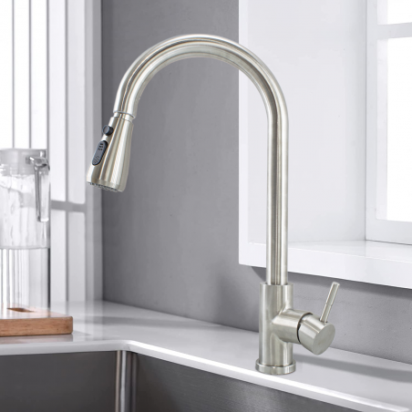 Robinet cuisine à levier unique Banff en acier inoxydable avec tête extractible