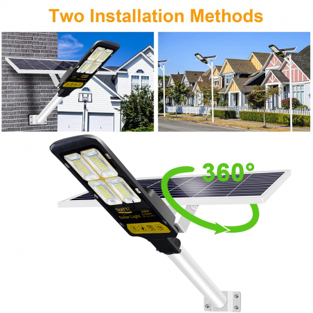 Panneau Solaire LED Réverbère 200W 360 Télécommande Lampe LED