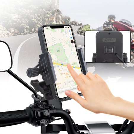 Support téléphone portable avec prise de charge USB 5V 2,5A pour motos et vélos