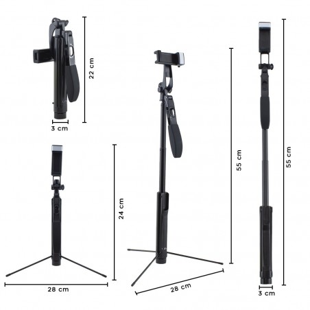 Mini trépied pour téléphone ou caméra vidéo 360° avec lumière LED