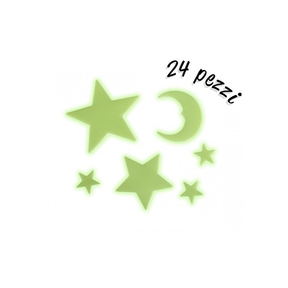 Pack de 24 pièces - étoiles, planètes et lune - adhésifs fluorescent - Decoration- 