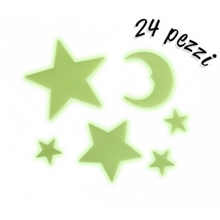 Pack de 24 pièces - étoiles, planètes et lune - adhésifs fluorescent - Decoration- 