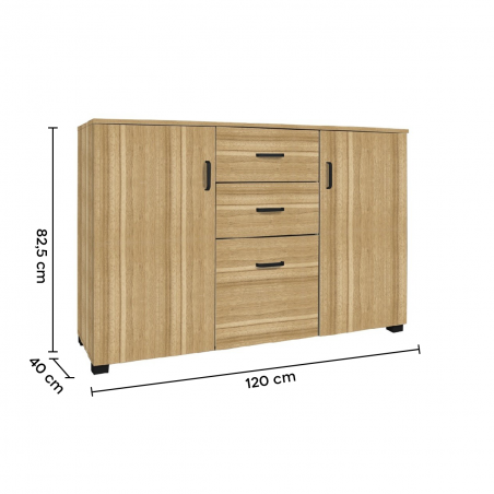 Buffet en bois avec 2 portes et 3 tiroirs 120x40x82cm pour salon et cuisine