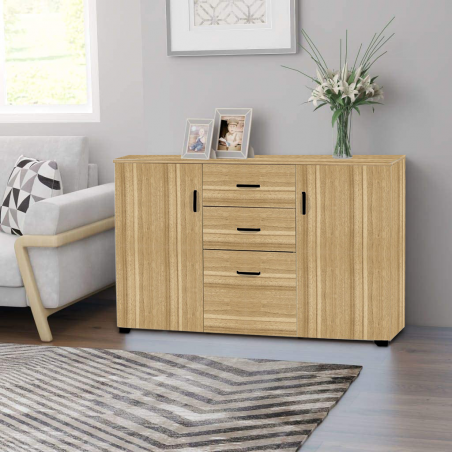 Buffet en bois avec 2 portes et 3 tiroirs 120x40x82cm pour salon et cuisine