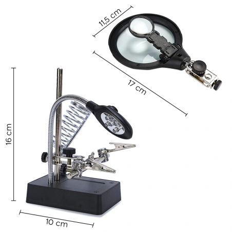 Loupe avec clip de fixation et base pour coldar avec lumières LED