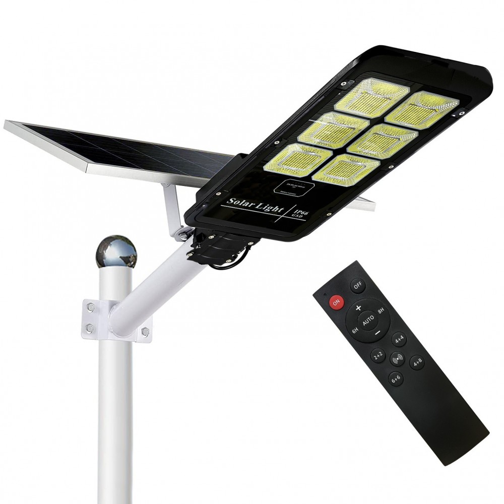 Lampadaire avec panneau solaire 6 LED 500 W avec support et télécommande